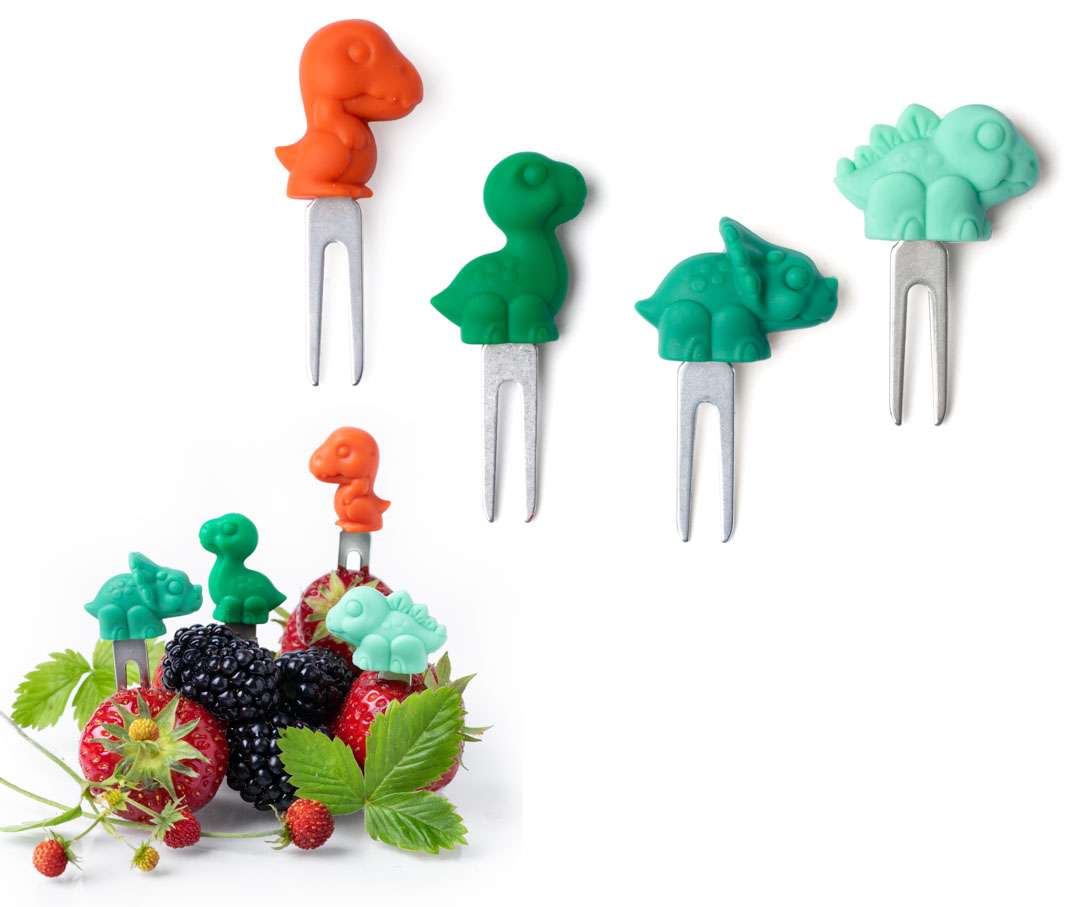 Set 4 krátkych nerezových napichovátok Lekkabox - dinovia