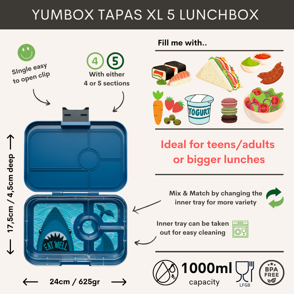 Yumbox XL Tapas 4 oddelenia modrá Monte Carlo Žralok