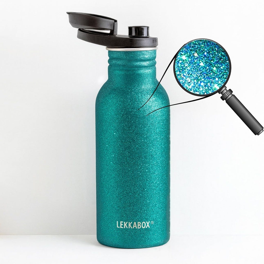 Lekkabox GO 500ml - ľahká nerezová fľaša - aqua s trblietkami