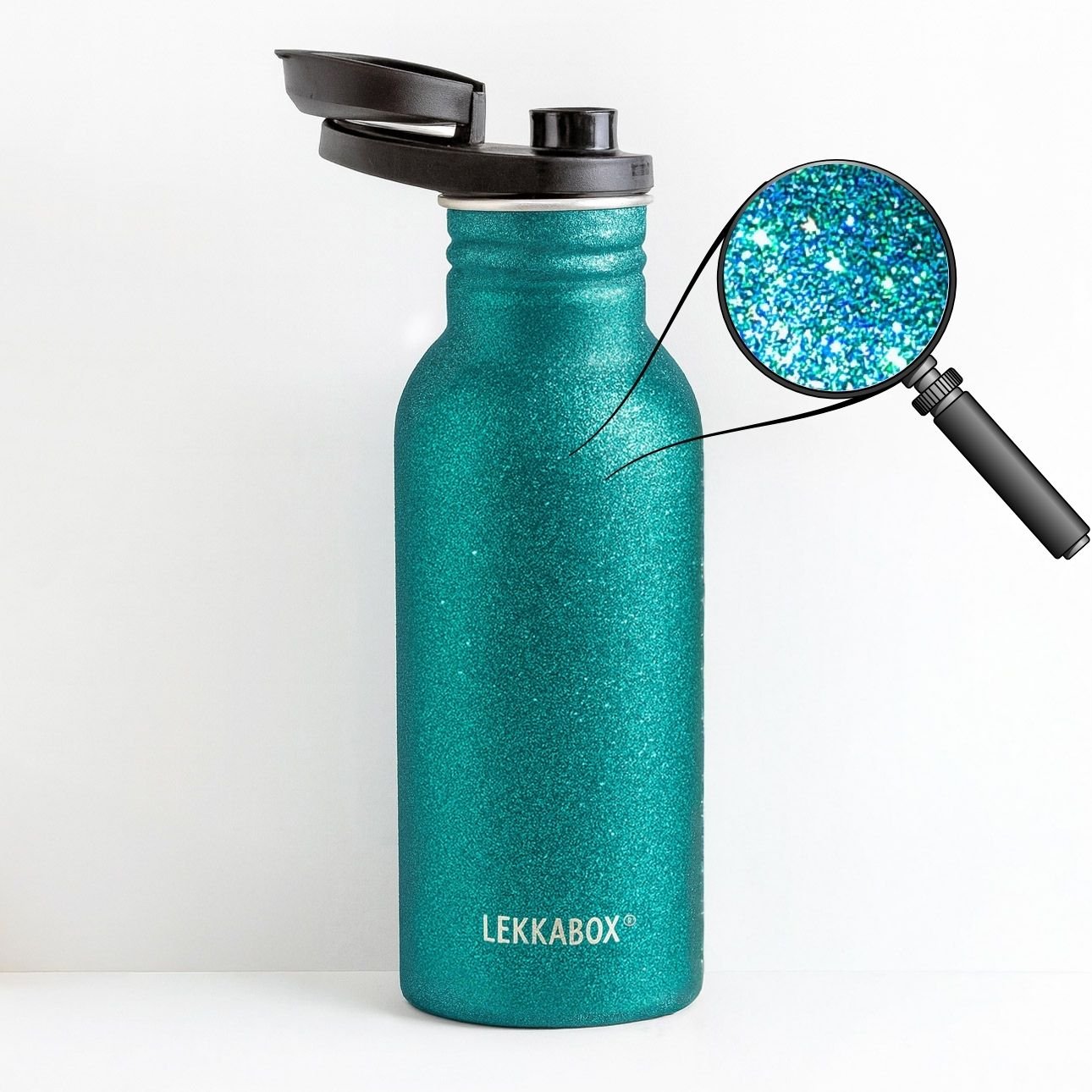 Lekkabox GO 500ml - ľahká nerezová fľaša - aqua s trblietkami
