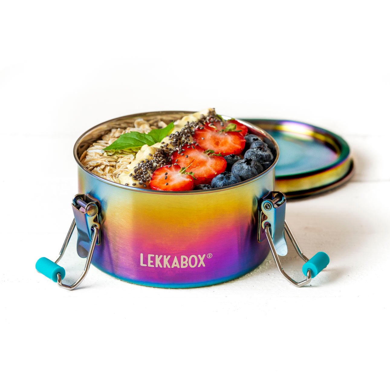 Nepriepustná nerezová dóza Lekkabox Clipsy 400ml - dúhová