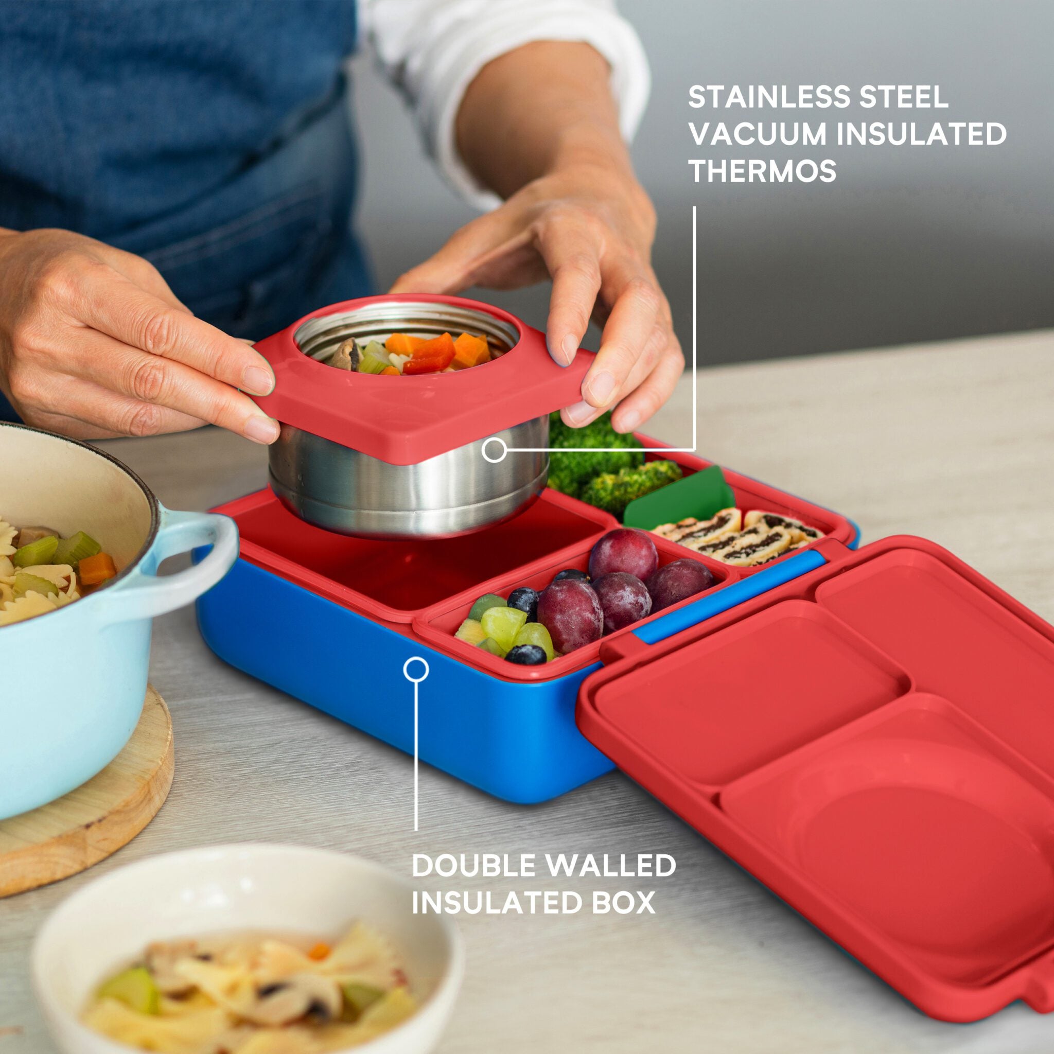 OmieBox hot & cold - Lunchbox s vyberateľnou termonádobou Červená