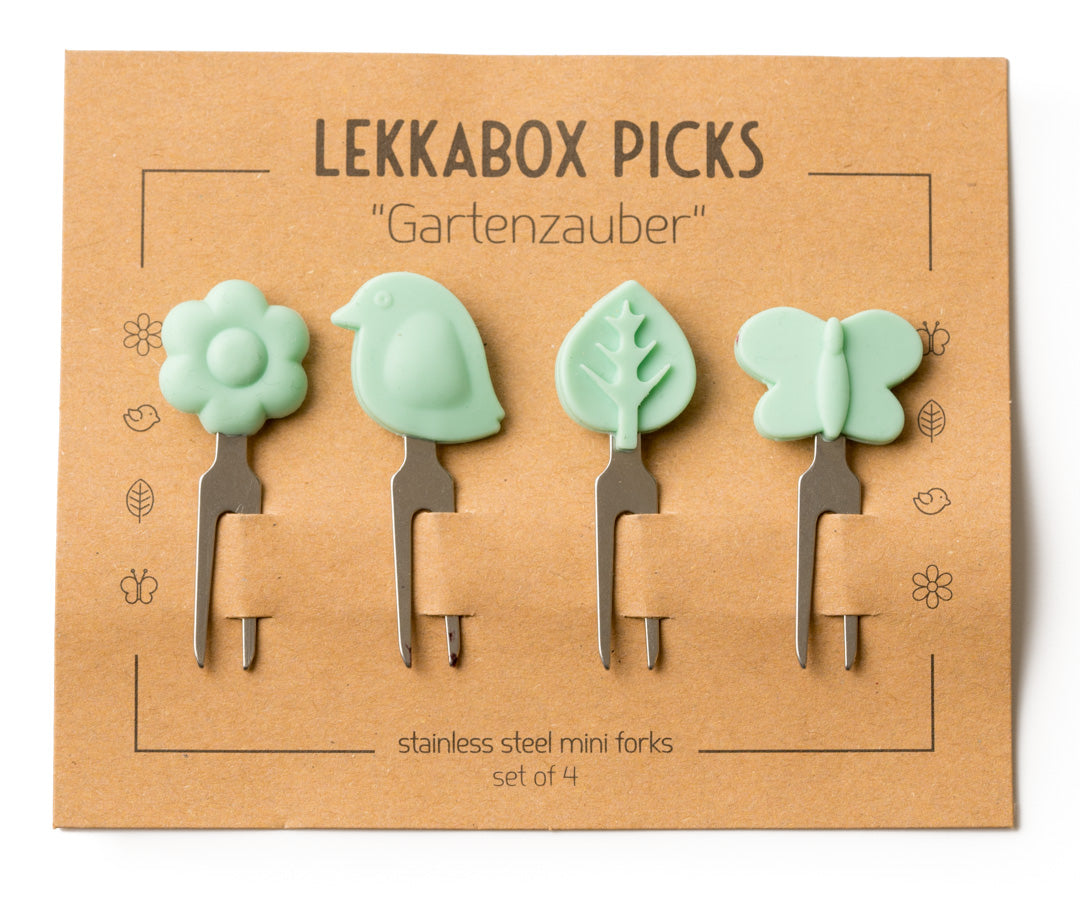 Set 4 krátkych nerezových napichovátok Lekkabox - magická záhrada