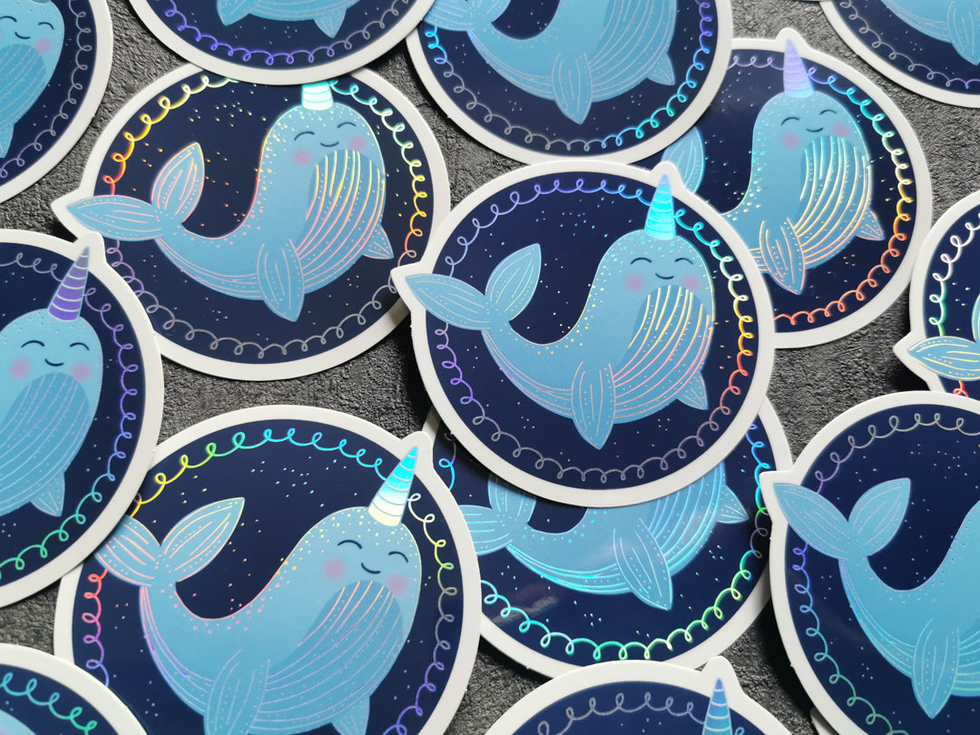 Holografická vodeodolná nálepka veľryba Narval